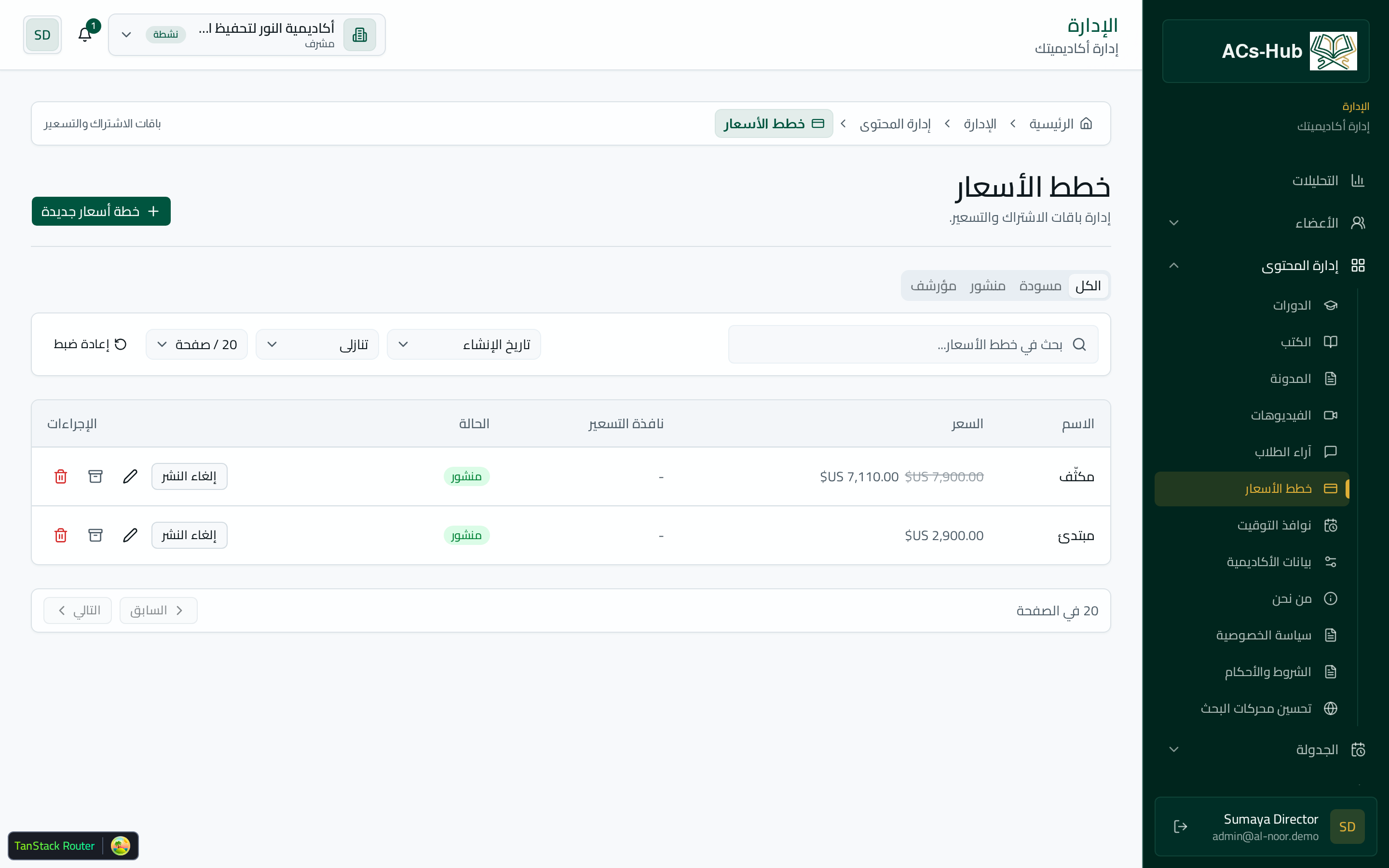 Pricing plans